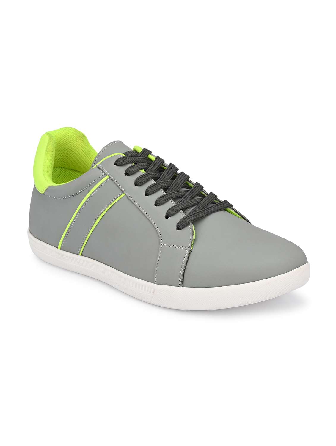 grey synthetic lace up sneakers