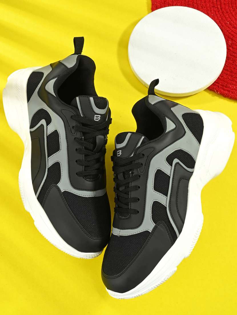 black mesh & synthetic lace up shoes