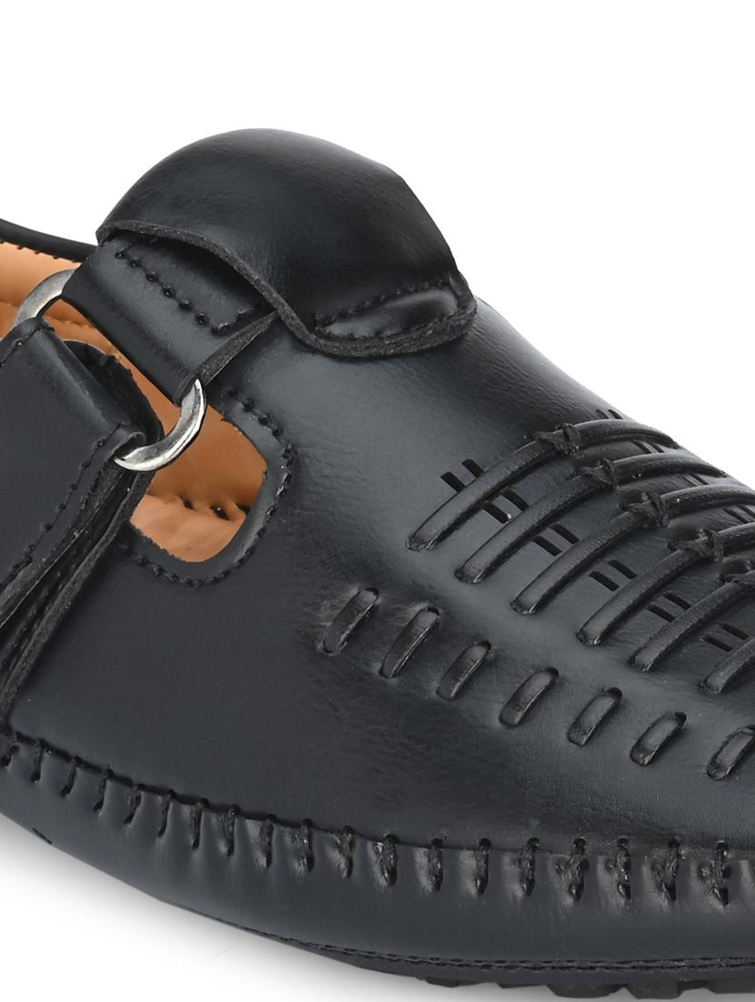 black synthetic & mesh slip on sandals - 18737147 - Standard Image - 4
