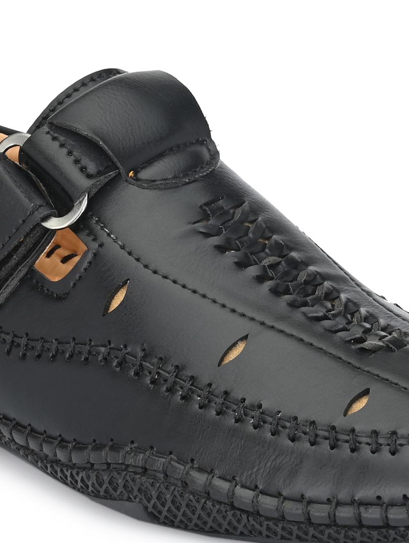 black synthetic & mesh slip on sandals - 18737156 - Standard Image - 4