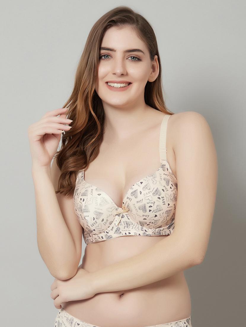 beige printed t-shirt bra
