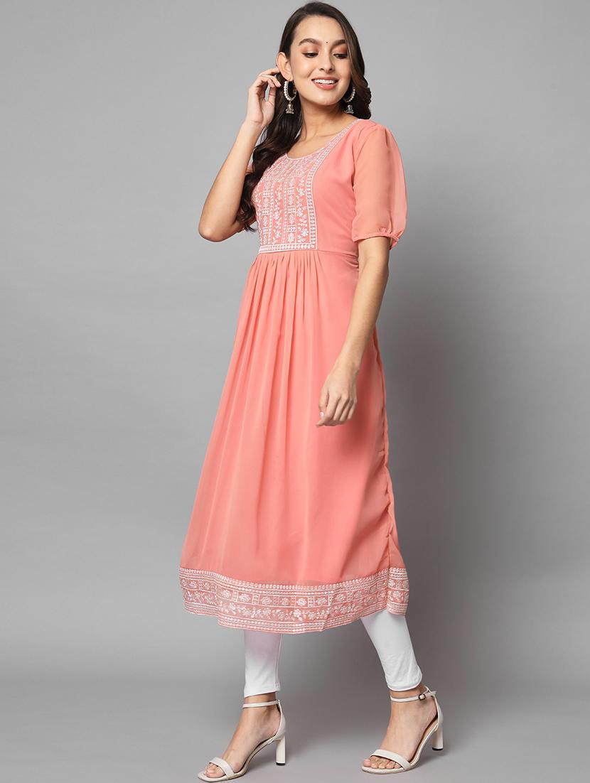 peach georgette flared kurta - 18738019 -  Standard Image - 1