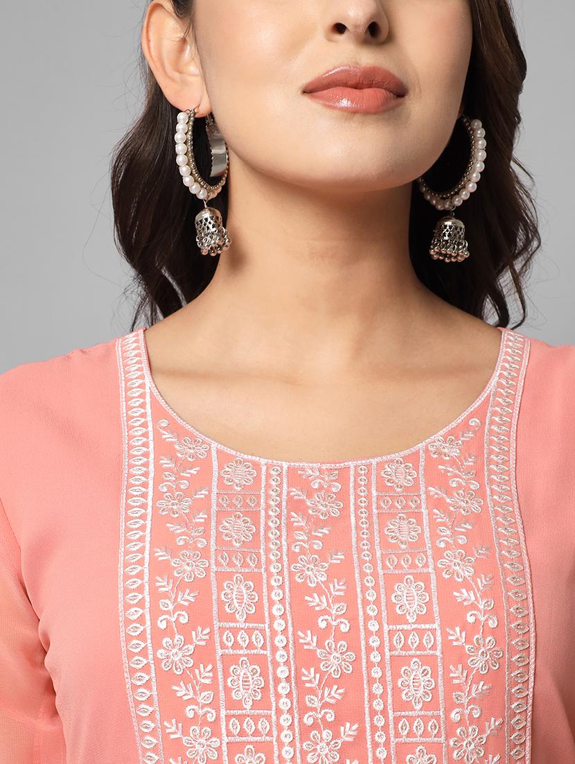 peach georgette flared kurta - 18738019 - Standard Image - 4