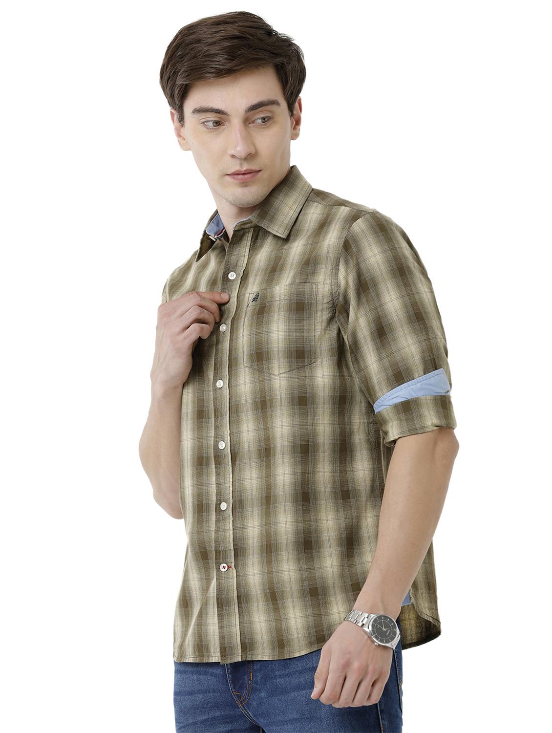 olive checkered casual shirt - 18738077 -  Standard Image - 1