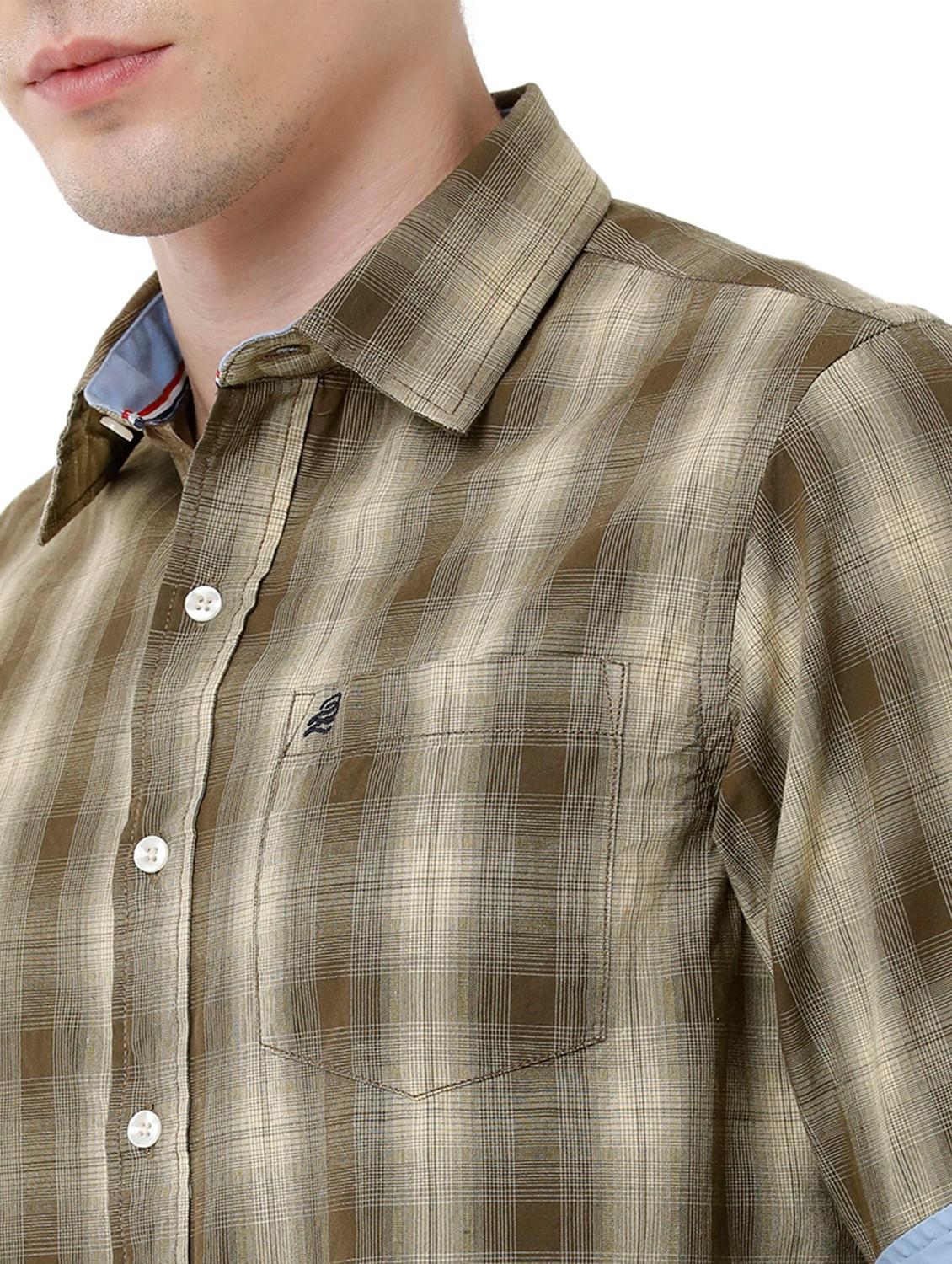 olive checkered casual shirt - 18738077 - Standard Image - 4