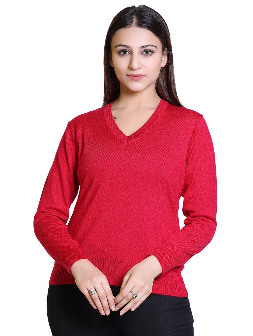 red v neck solid wool pullovers - 18738969 - Zoom Image - 0