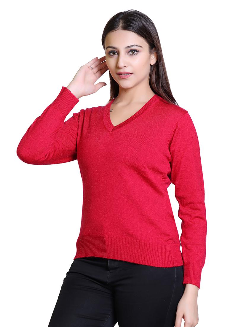 red v neck solid wool pullovers - 18738969 - Standard Image - 1
