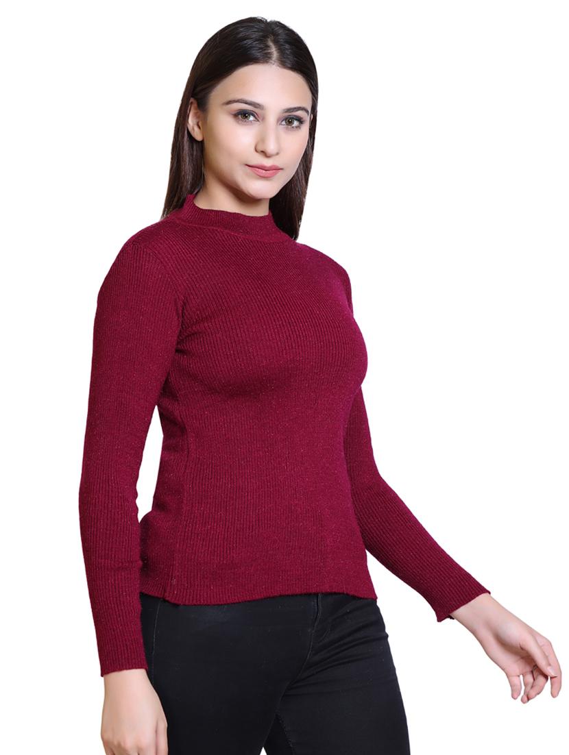 women maroon solid long sleeve pullover - 18738977 - Standard Image - 1