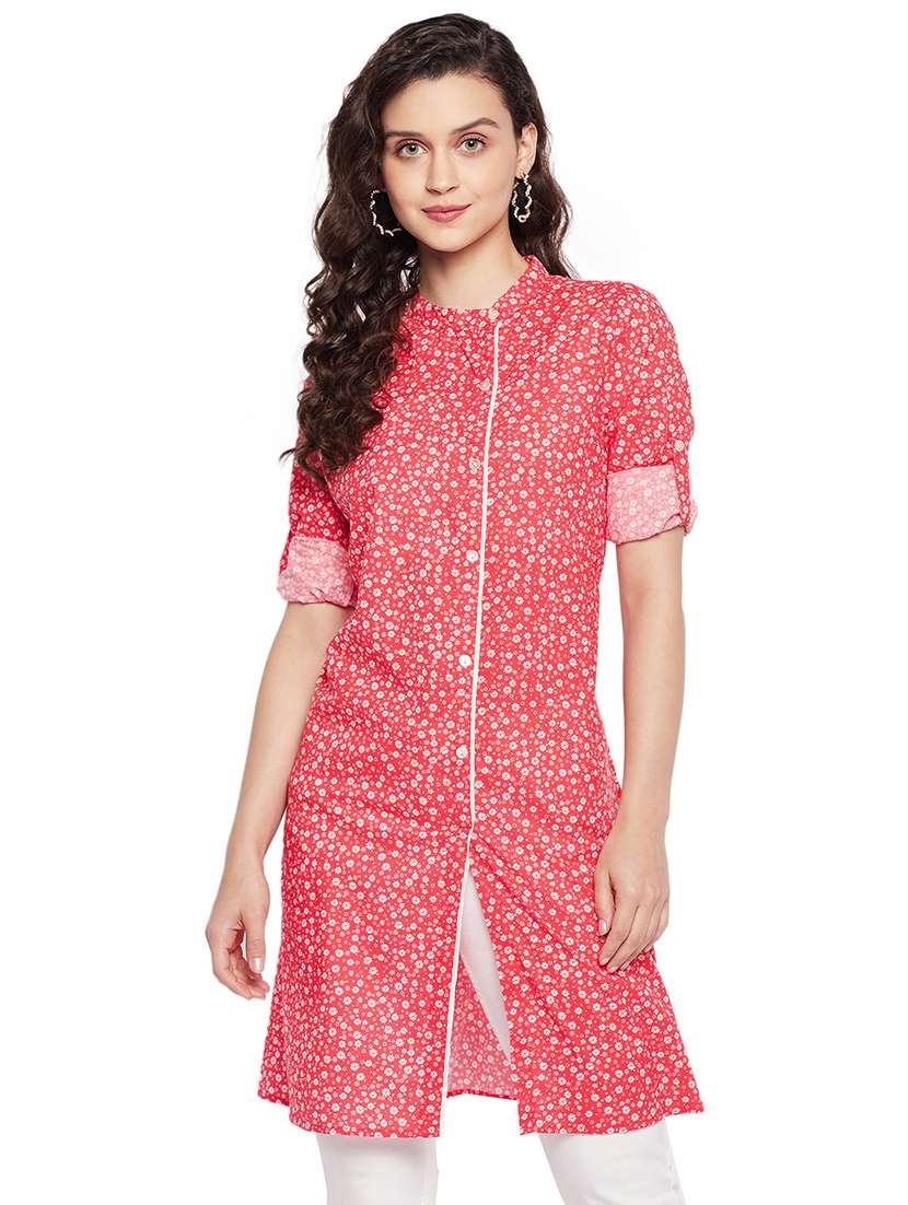 red floral cotton regular tunic
