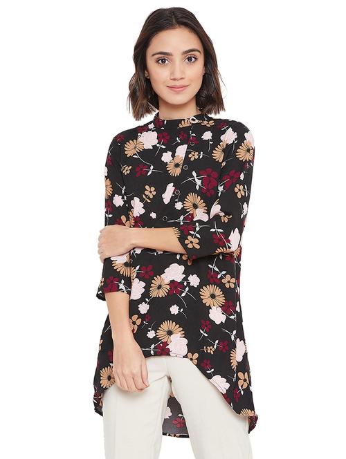black floral polyester high-low tunic - 18739009 -  Standard Image - 0