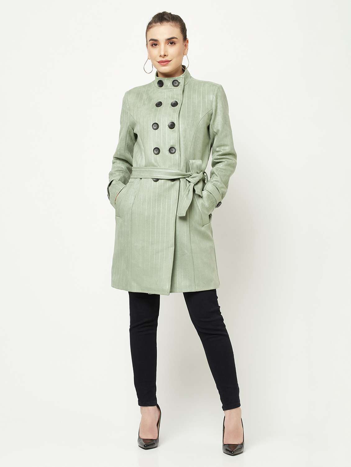 green tie front stripes trench coat - 18739034 -  Standard Image - 1