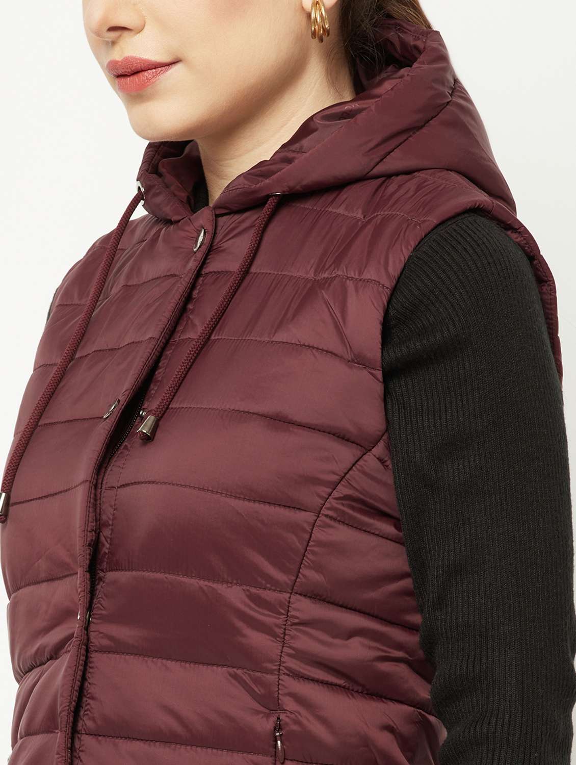 women burgundy solid sleeveless quilted jacket - 18739041 -  Standard Image - 6