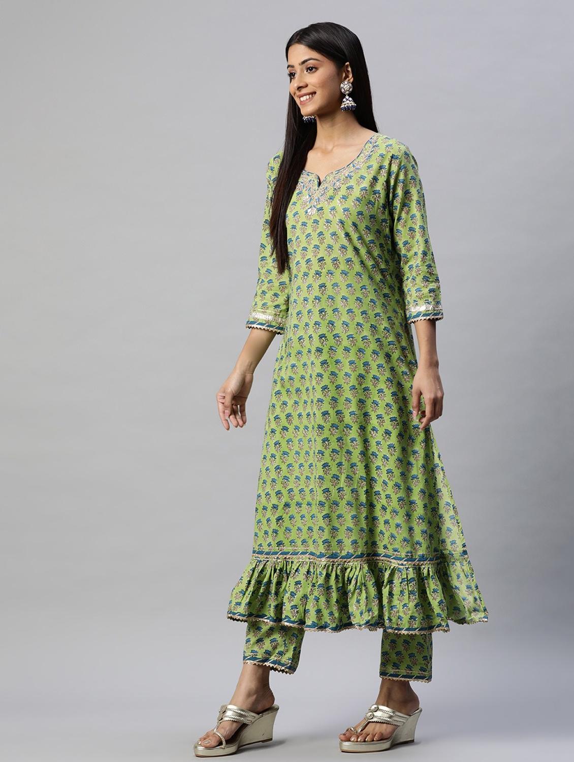 women three quarter sleeve kurta pant with dupatta set - 18739072 -  Standard Image - 1