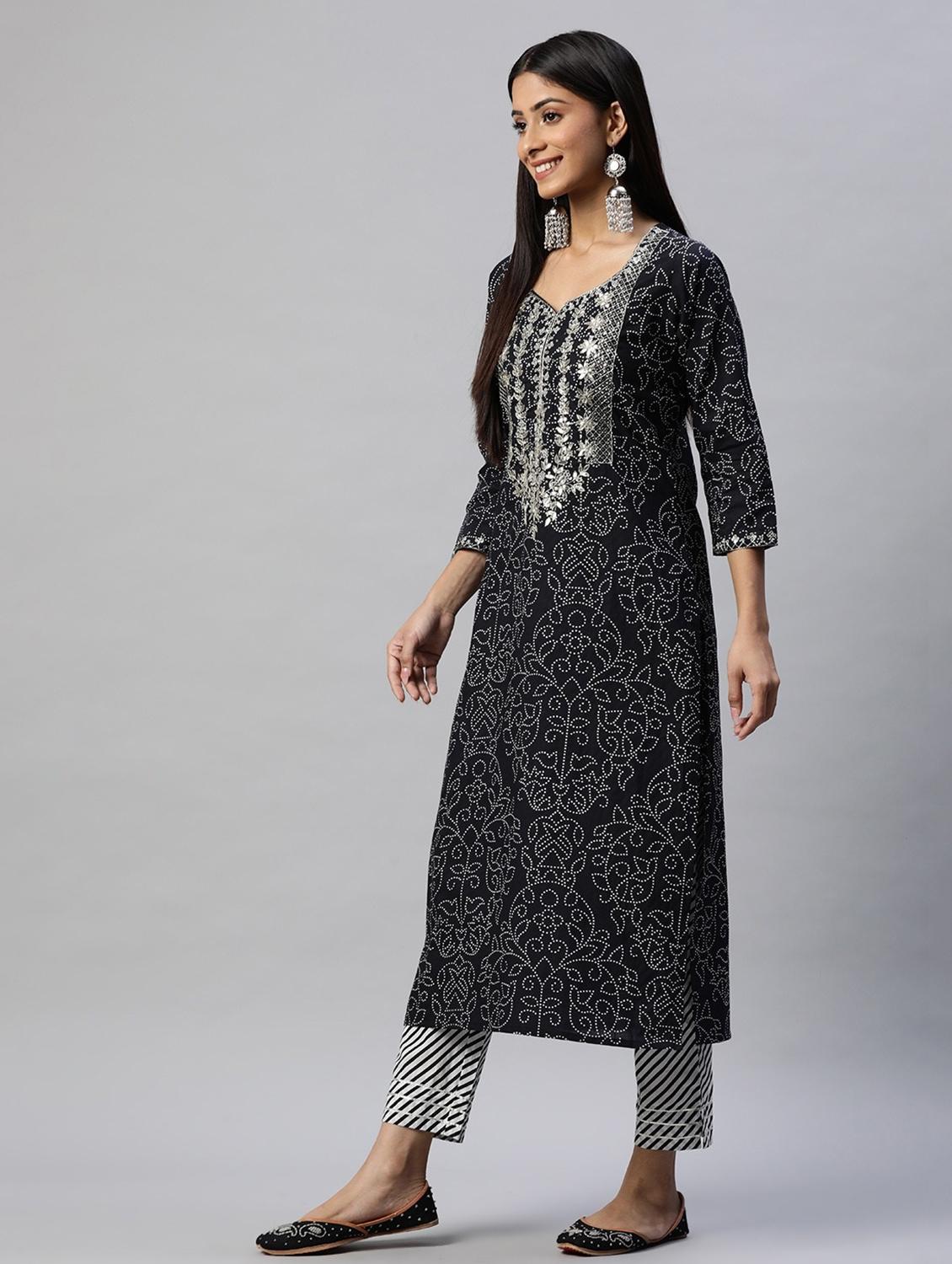 women three quarter sleeve kurta pant with dupatta set - 18739073 - Standard Image - 1