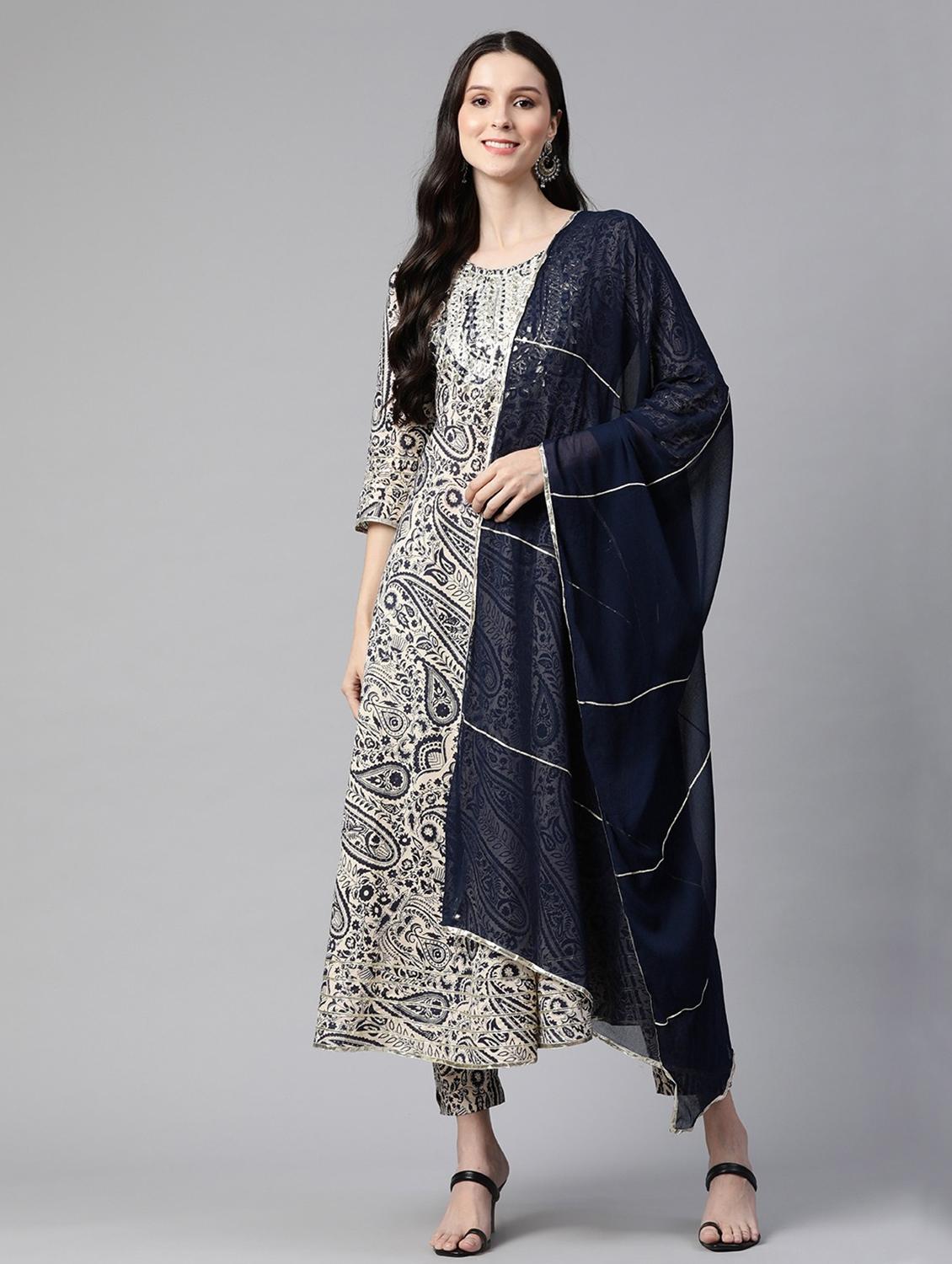 women three quarter sleeve kurta pant with dupatta set
