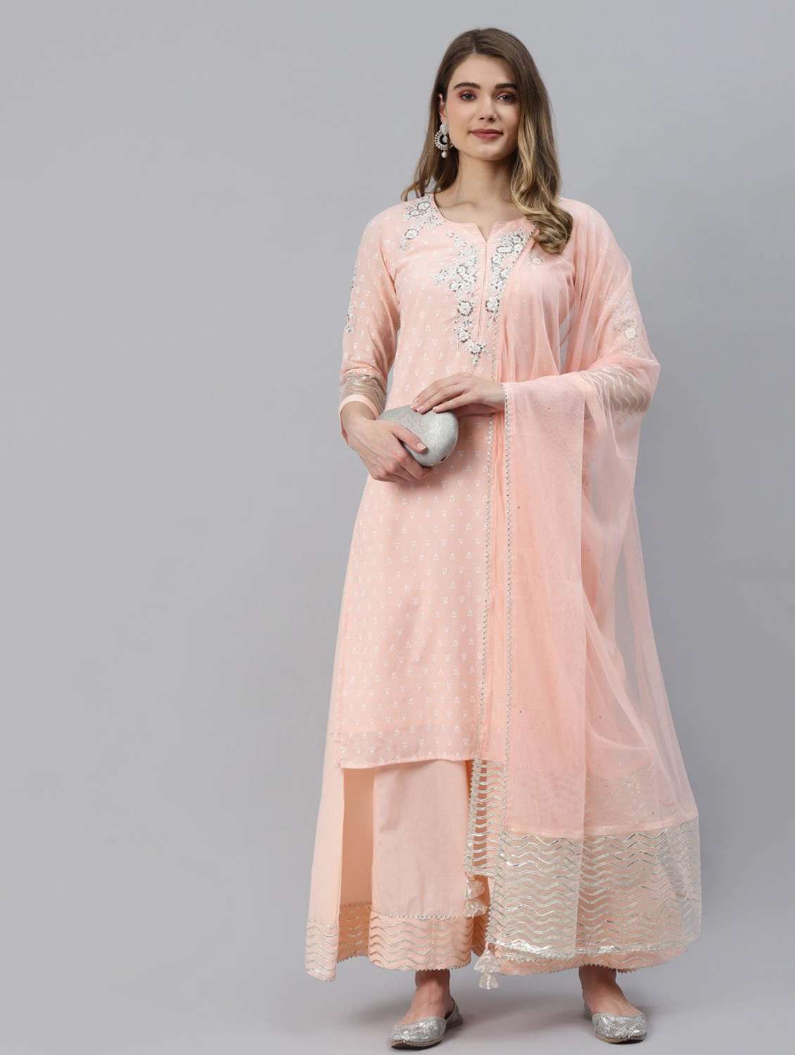 pink kurta palazzo set with dupatta