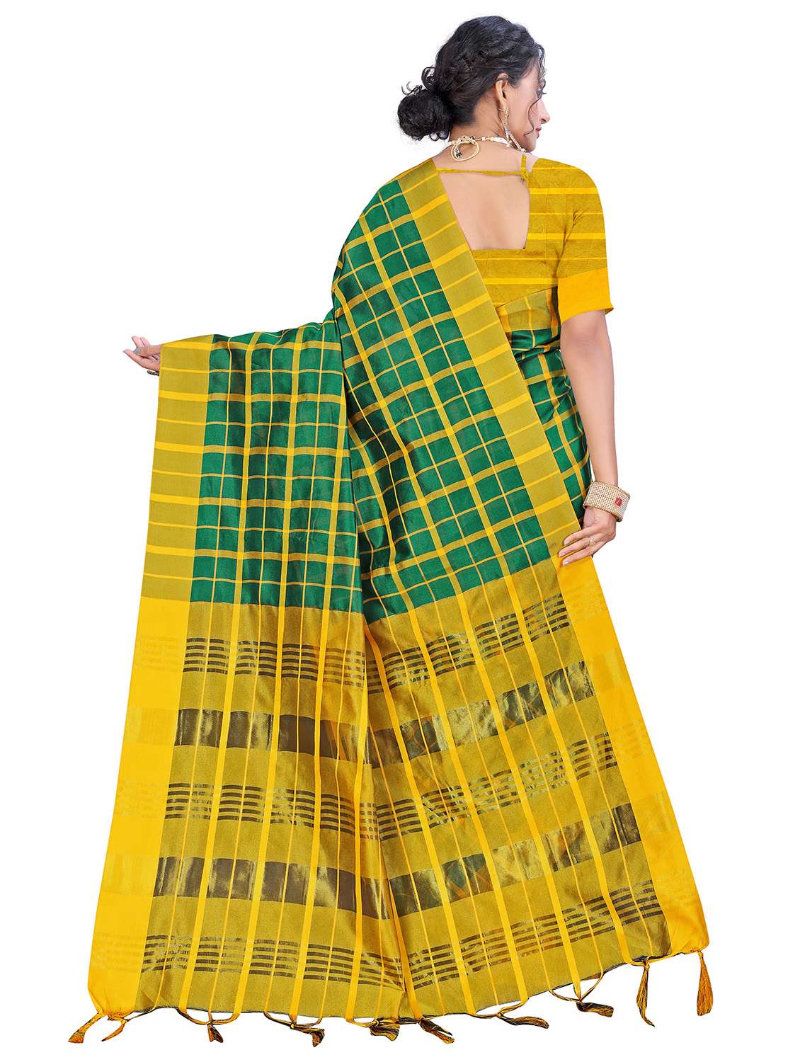 check printed saree with blouse - 18739097 - Standard Image - 1