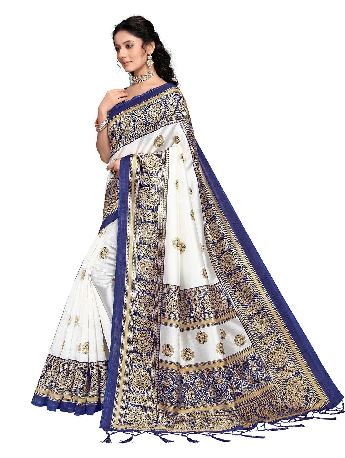 women's self design white colored saree with blouse - 18739399 -  Standard Image - 1