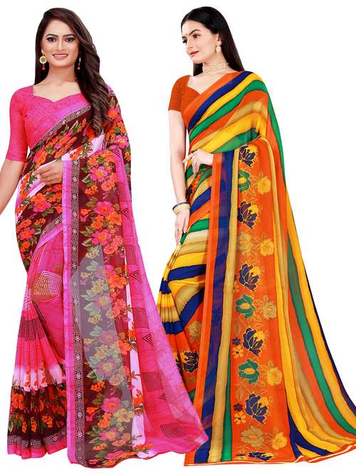 women pack of 2 casual wear combo sarees with blouse - 18742523 -  Standard Image - 0