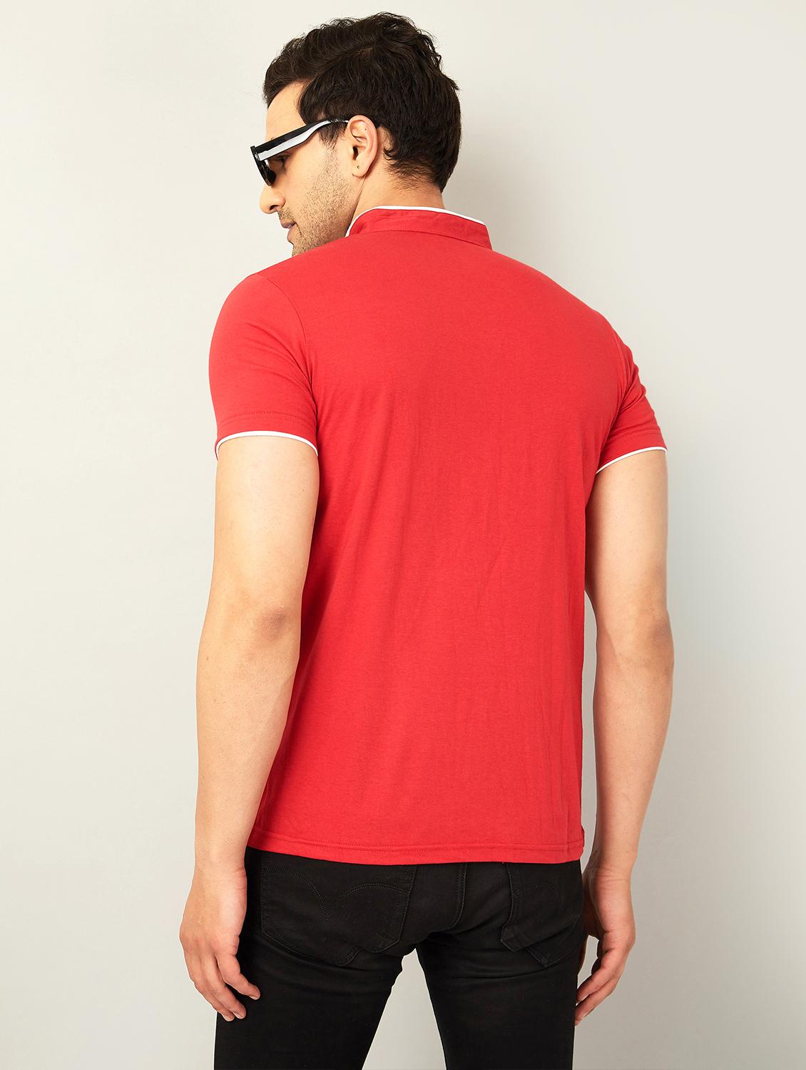 red colored mandarin neck t-shirt - 18742753 - Standard Image - 1