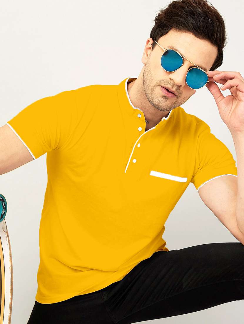 yellow colored mandarin neck t-shirt