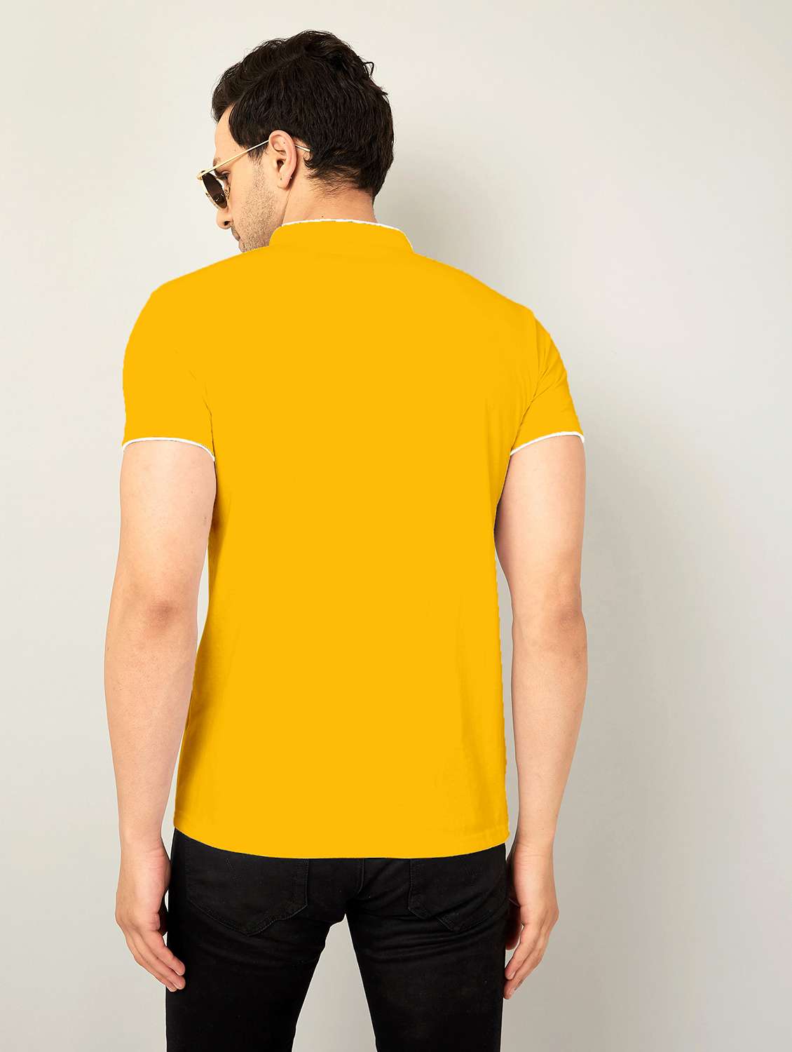 yellow colored mandarin neck t-shirt - 18742772 -  Standard Image - 1