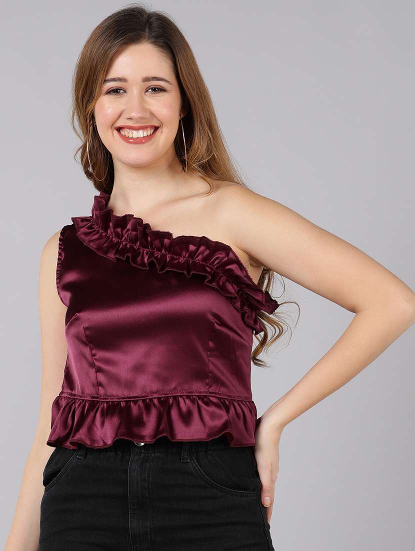 women's crop single shoulder top