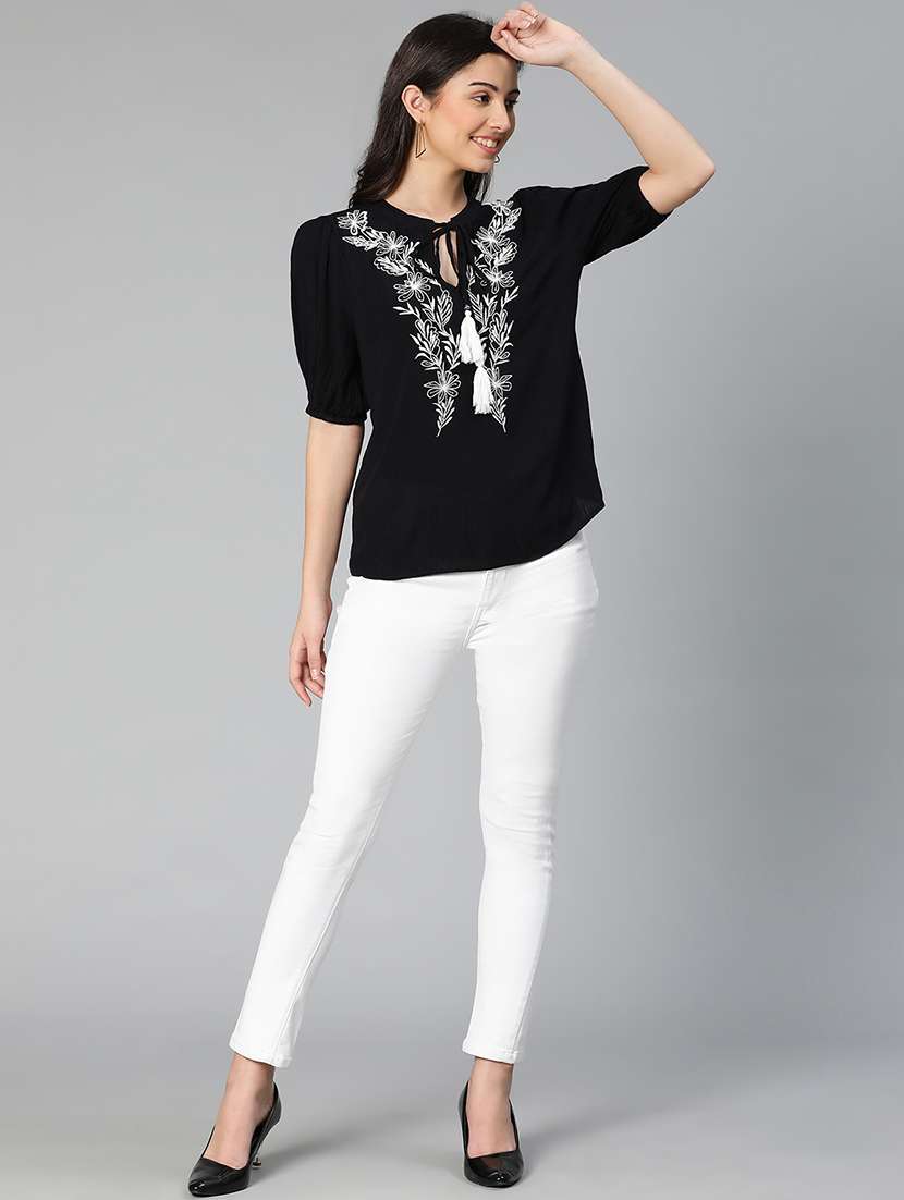 black embroidered viscose blouson top - 18743100 -  Standard Image - 4