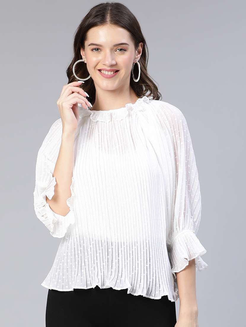 women's ruffle round neck top