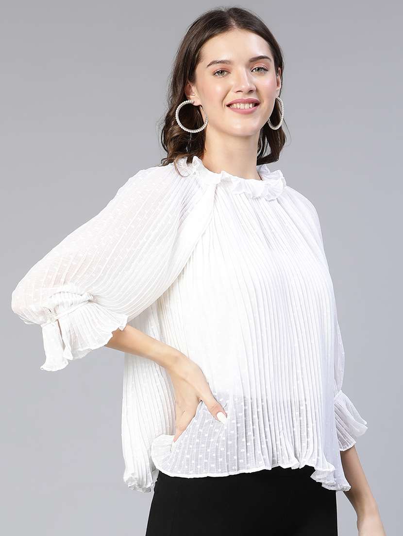 women's ruffle round neck top - 18743107 -  Standard Image - 1