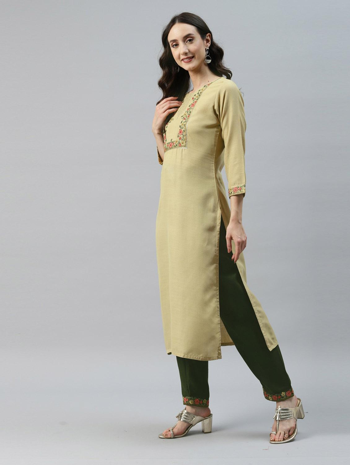 beige cotton kurta pant set - 18743180 - Standard Image - 1