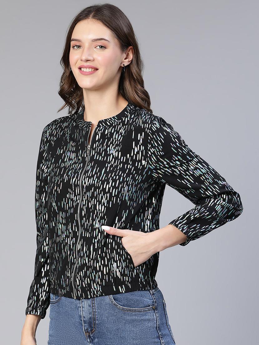 zip up foil printed casual jacket - 18743280 - Standard Image - 1
