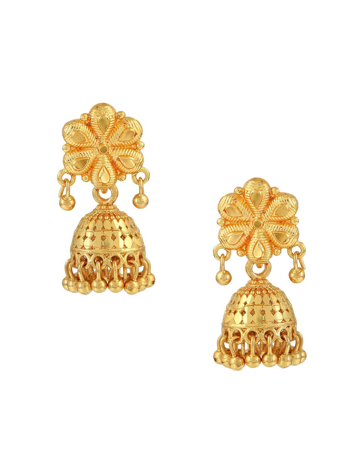 gold brass jhumka earring - 18743358 -  Standard Image - 1