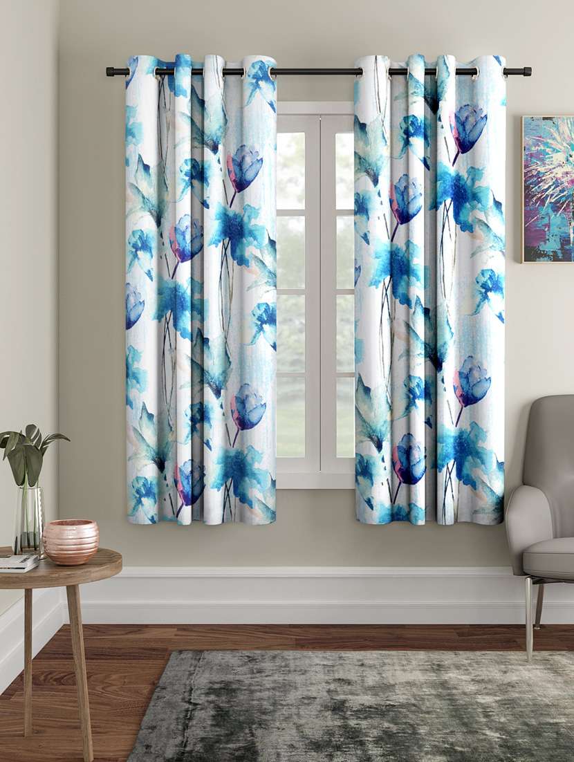 Home Sizzler Abstract Flower Polyester Semi Transparent Curtains