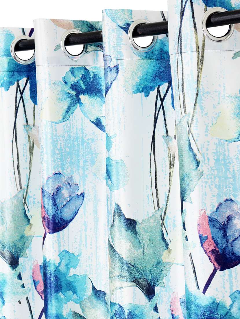 Home Sizzler Abstract Flower Polyester Semi Transparent Curtains