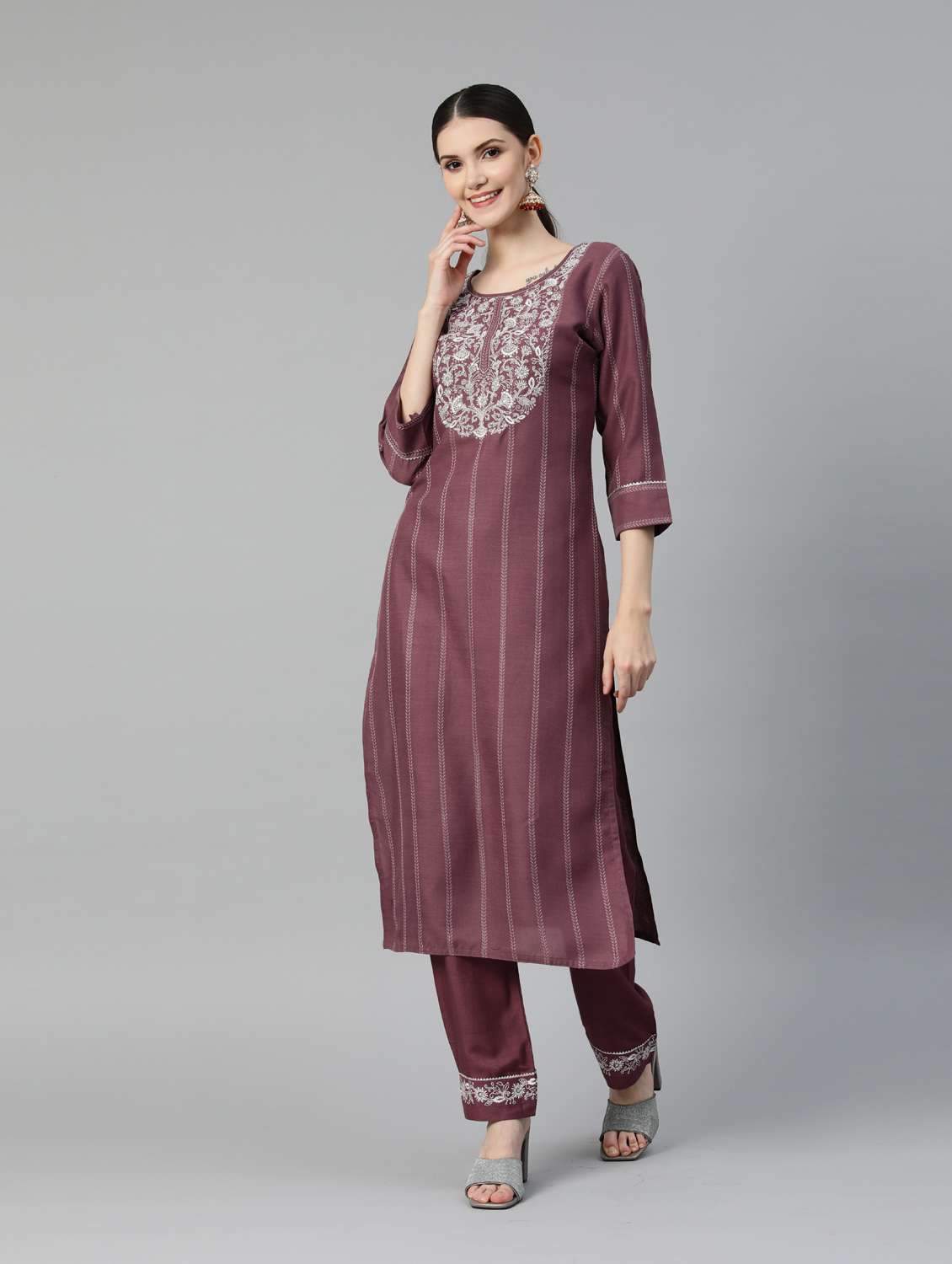 purple cotton kurta pant  set