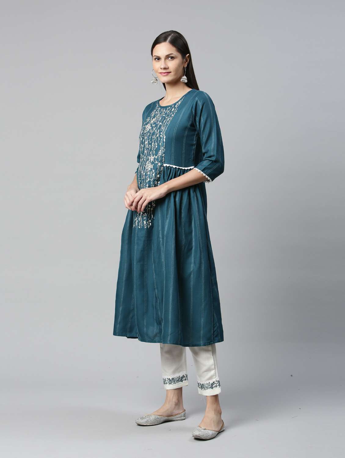 teal silk kurta pant  set - 18743708 -  Standard Image - 1