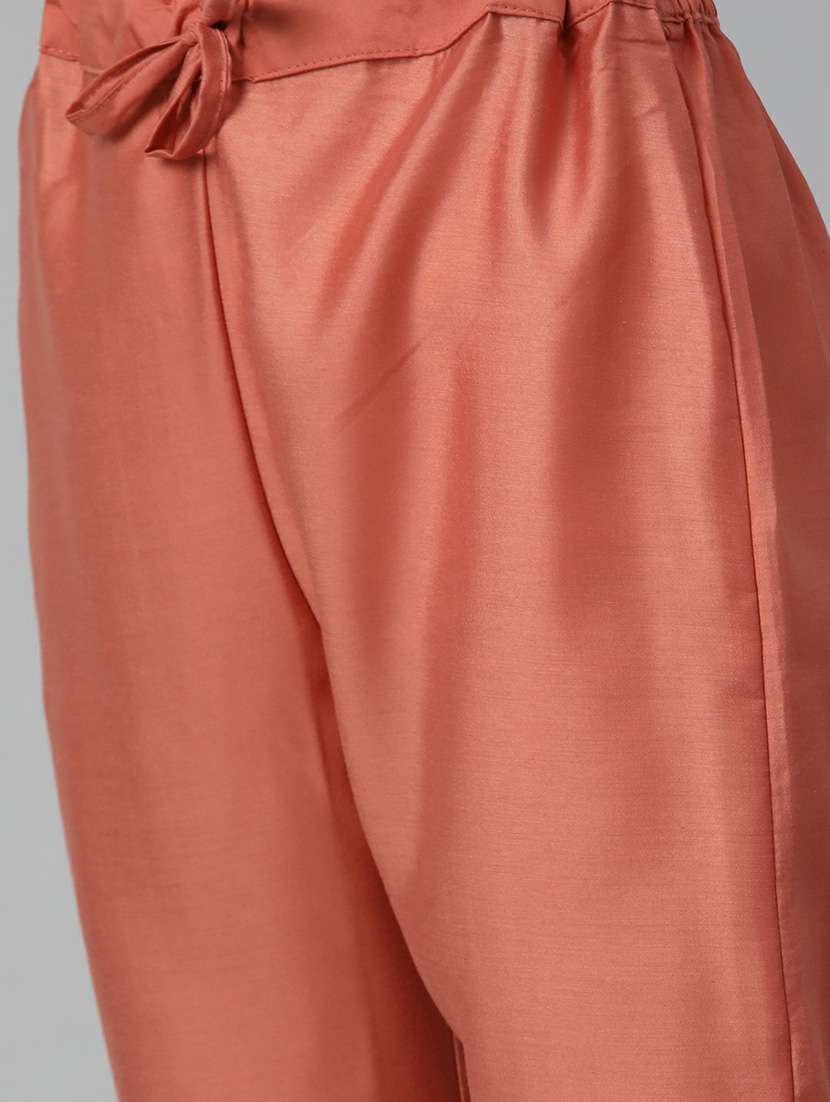 women peach round neck kurta pant set - 18743713 - Standard Image - 4