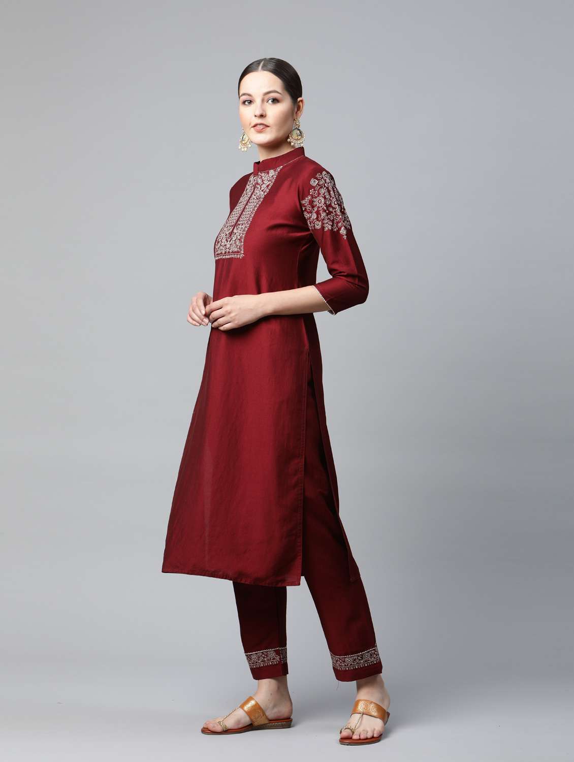 red chiffon kurta pant set - 18743714 - Standard Image - 1