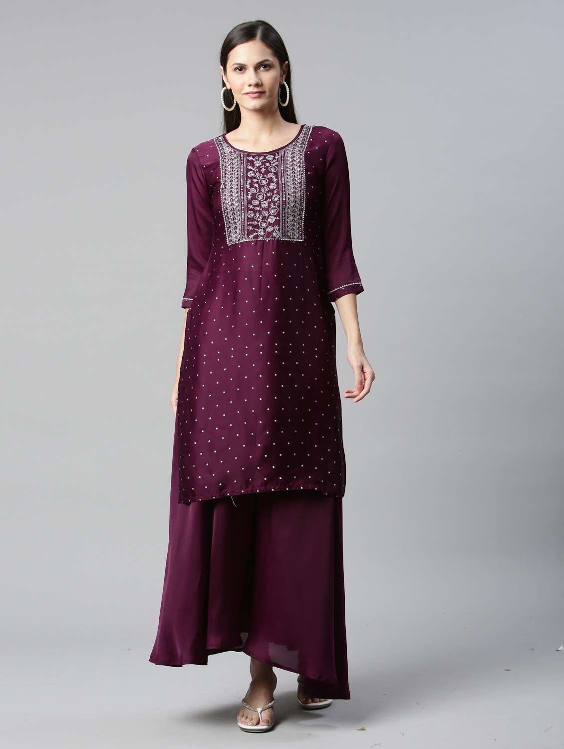 purple satin kurta palazzo  set
