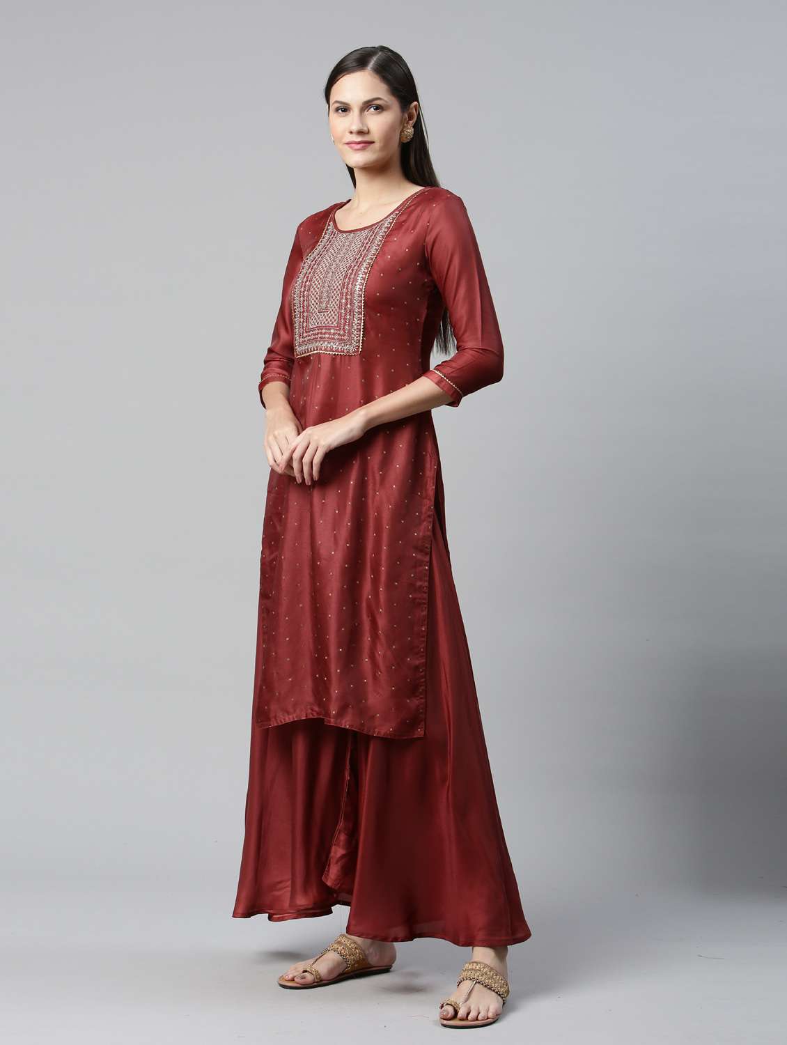 peach satin kurta palazzo set - 18743728 - Standard Image - 1