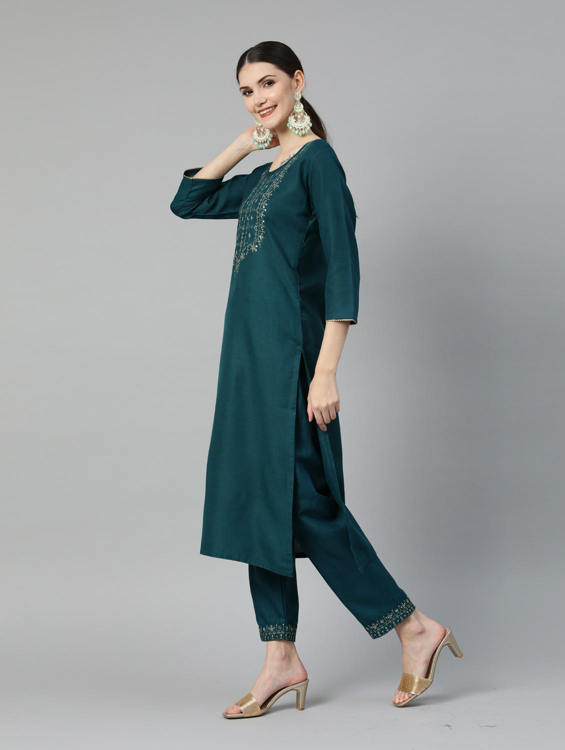 teal silk kurta pant  set - 18743741 -  Standard Image - 1