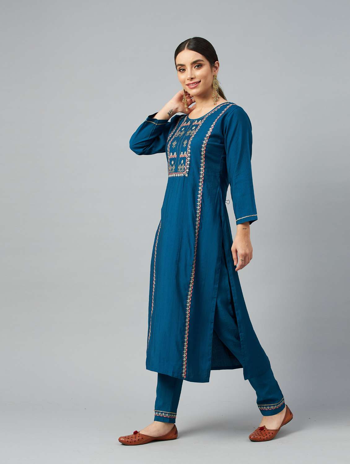 teal cotton kurta pant  set - 18743742 -  Standard Image - 1