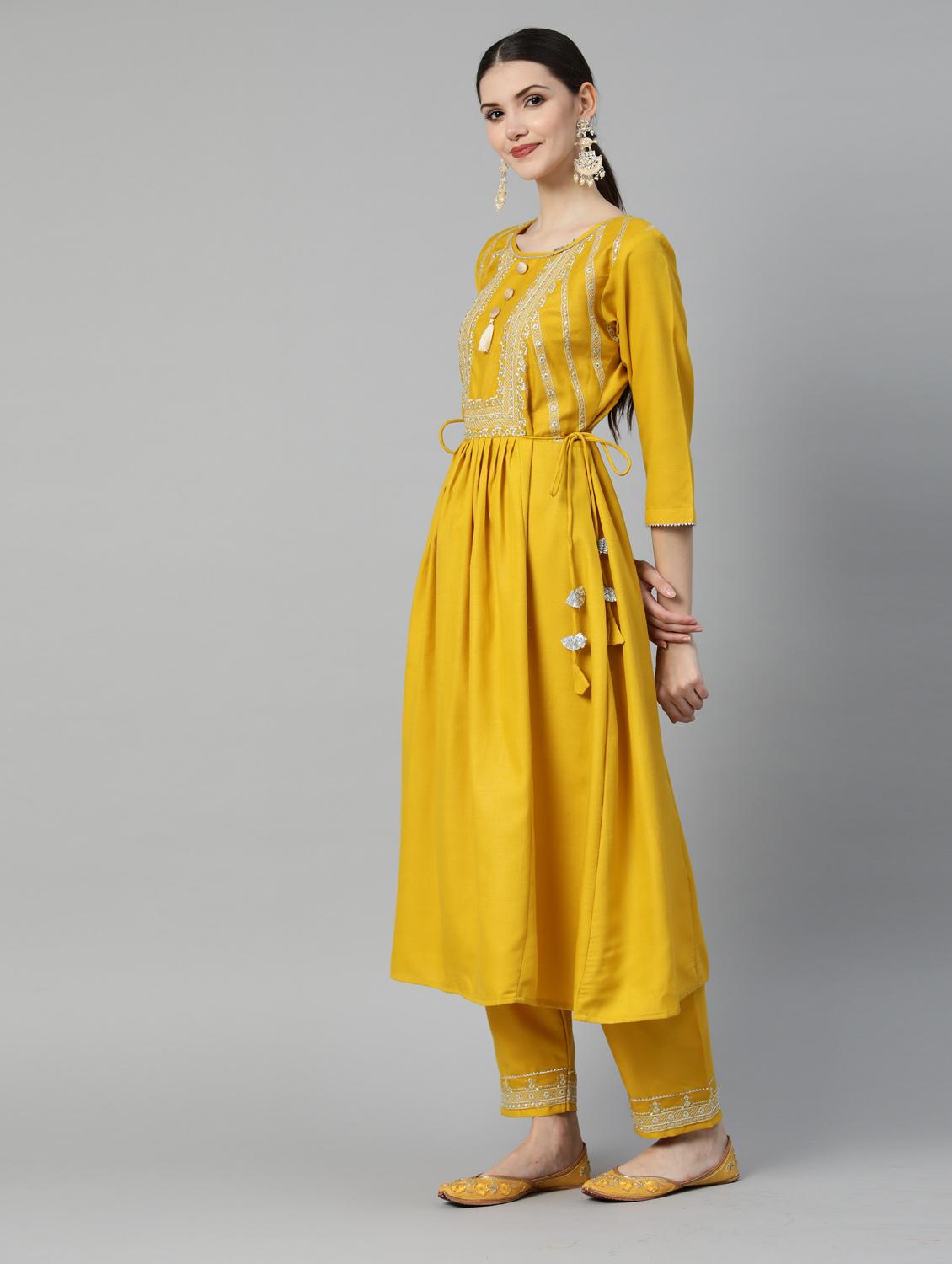 yellow cotton kurta pant set - 18743752 - Standard Image - 1