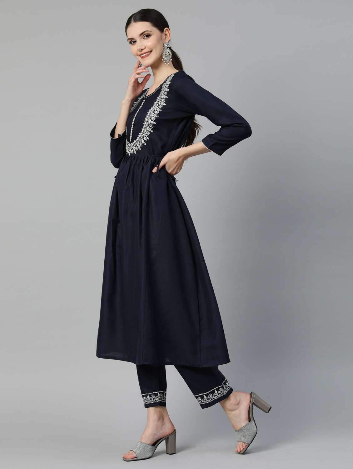 navy cotton kurta pant set - 18743754 - Standard Image - 1