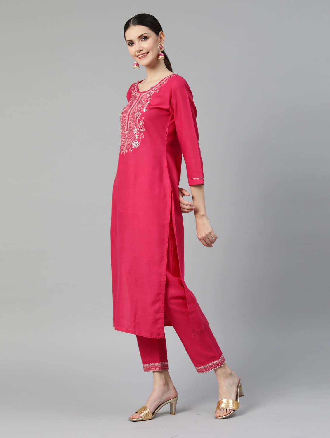 pink cotton kurta pant set - 18743763 - Standard Image - 1