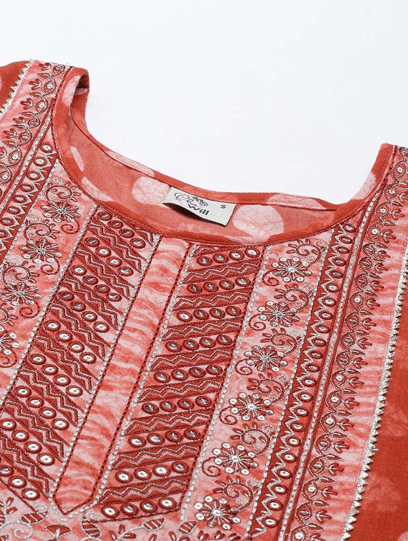 red kurta pant set with dupatta - 18743772 - Standard Image - 4