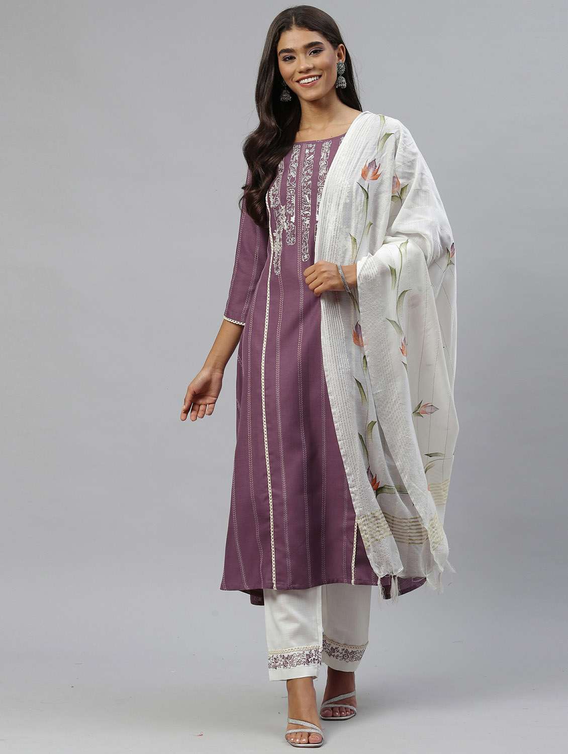 purple kurta pant set with dupatta