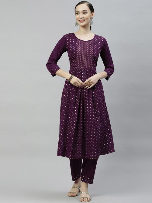 purple crepe kurta pant set - 18743793 - Standard Image - 0