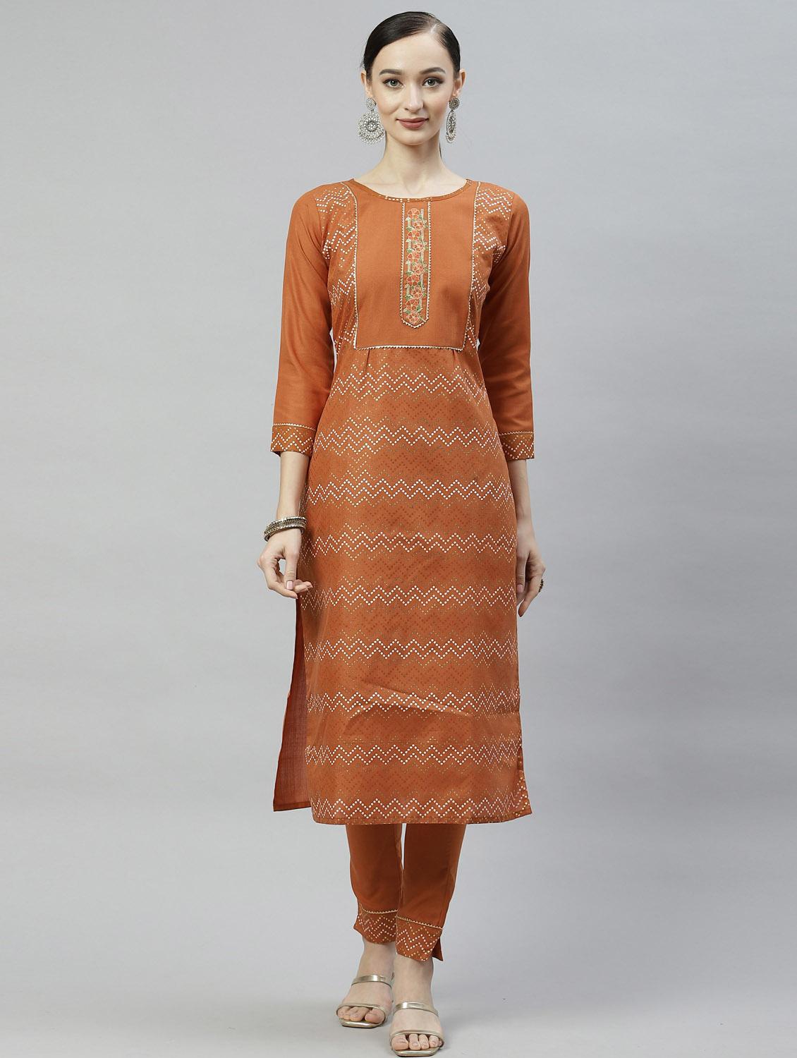 orange silk kurta pant  set - 18743798 -  Zoom Image - 0